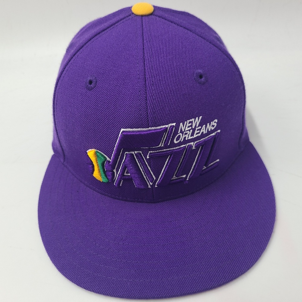 New Orleans Jazz Hat Fitted 7 Mitchell & Ness Purple Yellow‎ NBA Logo Wool Men